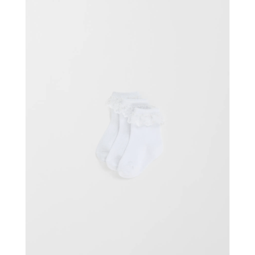 Baby Australian Cotton Blend 3 Pack Textured Lace Trim Socks - White
