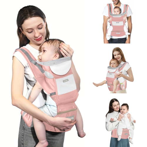 Fxcoia Baby Carrier with Hip Seat 6 in 1 Baby Wraps Carrier Adjustable Ergonomic Holder for Newborn Toddler Pink