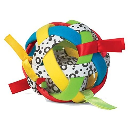 Manhattan Toy Bababall Tactile Sensory Multicolored Fabric Covered Rattle with Satin Ribbons