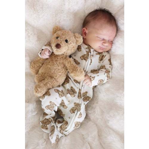 Beary Sweet Bamboo Waffle Zipper Footie