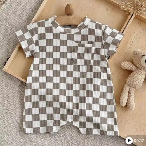Baby Boys/Girls Checkered Casual Minimalist Short Sleeve Romper, Summer | SHEIN USA