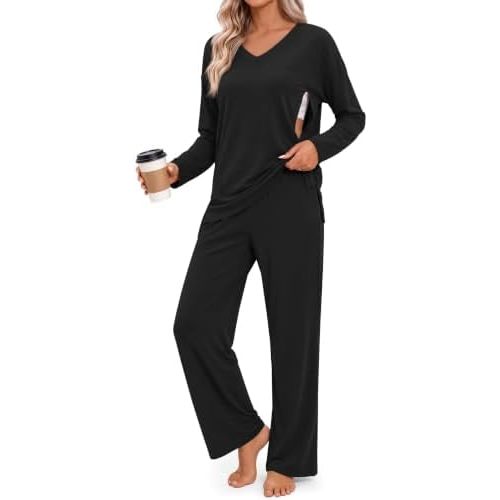 Locoowai 2 Piece Maternity Nursing Pajama Set