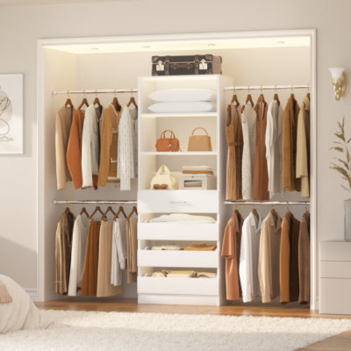 4-9Ft Closet Organizer With 4 Wooden Drawers And 4 Rods | Wayfair