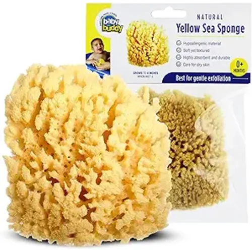 Baby Buddy (1 Count, 4 Inch) Natural Yellow Sea Bath Sponge, Natural Baby Bath Sponge for Newborns and Kids, Soft When Wet, Absorbent, Biodegradable, Hypoallergenic