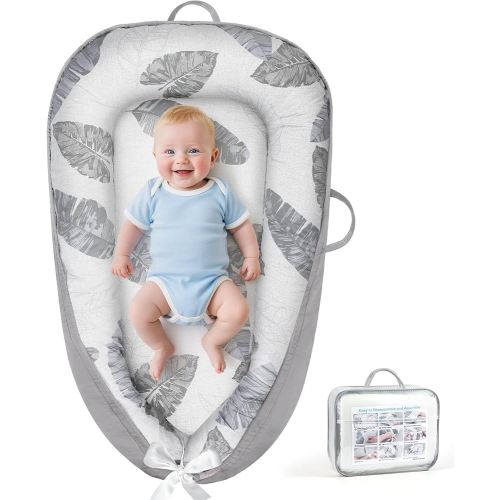 KISS GOLD Baby Lounger - Breathable Soft Cotton Cover Baby Lounger Nest, Babies Essentials Gifts, Portable Lounger for Baby Tummy Time Floor Playing Seated Support for Home and Travel