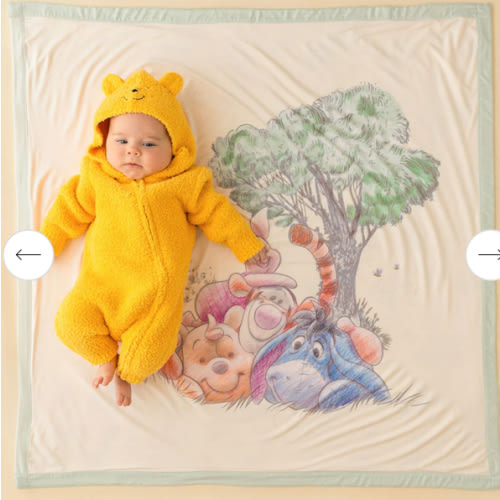 Winnie the Pooh Yellow Reversible Baby Blanket | Disney Hundred Acre Wood & Pooh & Friends
