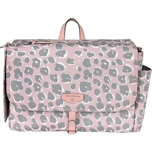 On-The-Go Stroller Caddy 3.0 - Travel Style Diaper Bag, Messenger Diaper Bag, Includes Stroller Clips and Changing Pad - Pink Leopard