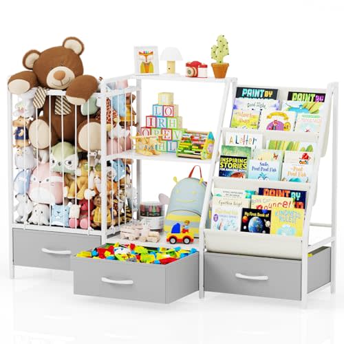 Kids Bookshelf and Toy Storage Organizer - 3-Tier Sling Bookcase, 47.2" W | Rounded corners, Smooth edges, BPA-free materials, Odor-free construction, Anti-slip pads, Stable structure, Easy Assembly