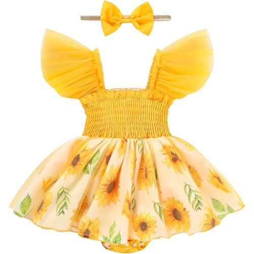 TITKKOP Baby Girl Tulle Romper|Newborn Summer Bodysuit|First Birthday Photo Shoot|Cake Smash Outfit for Infants 0-18M