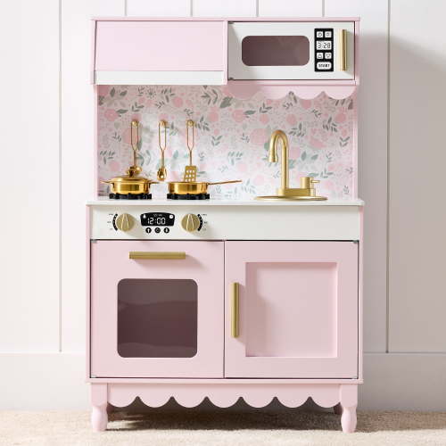 Best Choice Products Wooden Cottage Kids Pretend Play Kitchen with 5 Accessories and Toy Storage - Pink