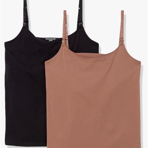 Amazon Essentials Women's Maternity Nursing Tops, Pregnancy Clothes with Adjustable Straps and Built-in Shelf Bra, Pack of 2