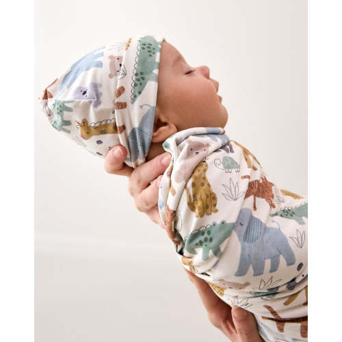 Sweet Safari - Bamboo Swaddle & Infant Beanie Set