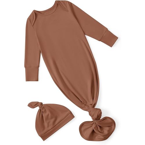 PATPAT Baby Sleeper Gown with Hat for Newborn, Knotted Baby Gown with Fold-Over Mittens for Infant Girl Boy Home Coming Gift