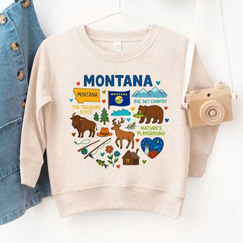 Montana Kids Sweatshirt: USA States National Park Travel Gift - Toddler Sweater with State Symbols Baby Bodysuit for Family Vacation