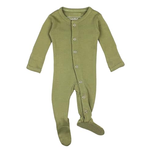 L'ovedbaby Unisex Baby Organic Cotton Snap Footie, GOTS Certified, Long Sleeve Sleep Play Footed Pajamas, Mitten Cuffs Grips