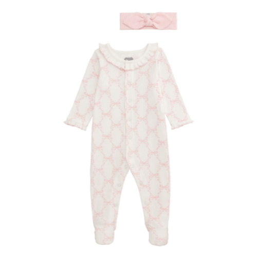 Bow Print Baby Sleeper | 2-Piece Set for 0-3 Months | Mud Pie