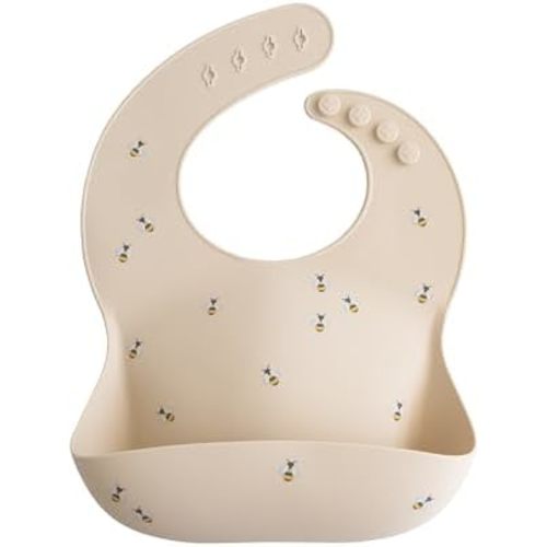 mushie Silicone Baby Bib | Adjustable Fit Waterproof Bibs (Bees)