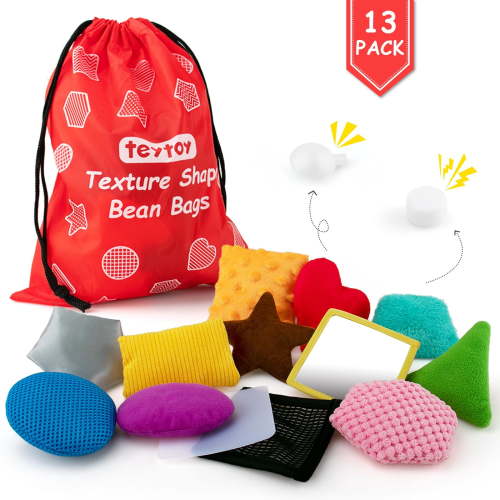 Texture Sensory Bean Bags,Toddler Sensory Toys for Babies,Preschool Toys Set of 13 Beanbags, Shape Sensory Bean Bags with Storage Bag,Develop Fine Motor & Sensory Play for Newborns’ Early Learning