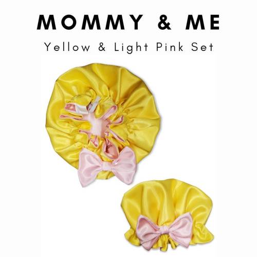 Yellow & Pink Satin Mommy and Me Bonnet Set