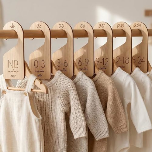 Beautiful Wooden Baby Closet Dividers Set of 7 - Newborn to 24 Months