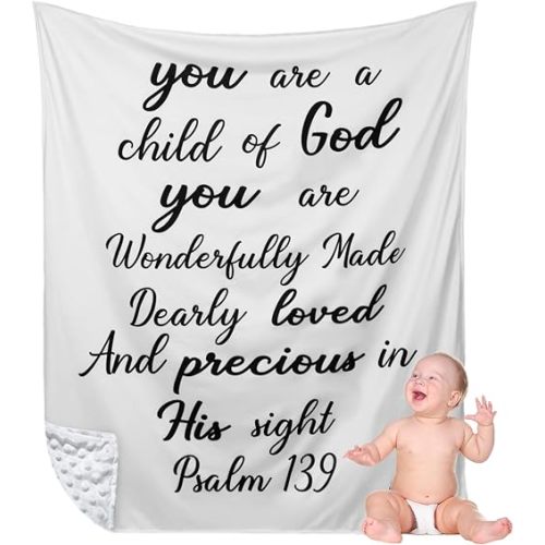 Rtteri Christian Baby Gifts Plush Baby Blanket with Dotted Backing First Communion Gift Baptism Blanket Scripture Swaddle Bible Verse for Newborn Boy Girl Christening Godchild Gift(Black and White)