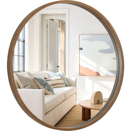 WallBeyond Round Wood Mirror, 36" Round Modern Decoration Large Circle Wall Mirror for Bathroom Living Room Bedroom Entryway, Walnut