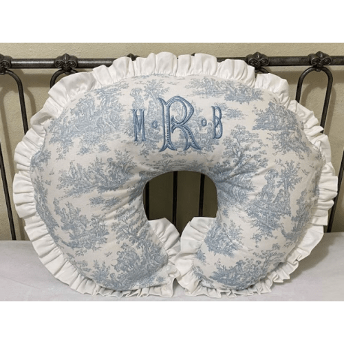 Blue Toile Nursing Pillow Cover with Ruffle - Just Baby Designs