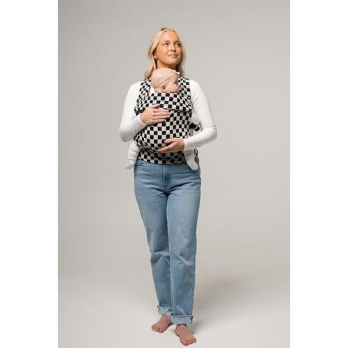 Mabē Monarch Ergonomic Baby Carrier – Premium Cotton Soft Structured Newborn to Toddler Carrier with Hip-Healthy Design, 3 Carry Positions (7-35lbs), Lightweight & Breathable, (Ebony Check)