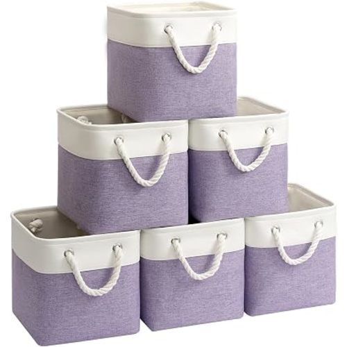 10x10 Inch Fabric Cube Storage Bins with Cotton Rope Handles 6-Pack