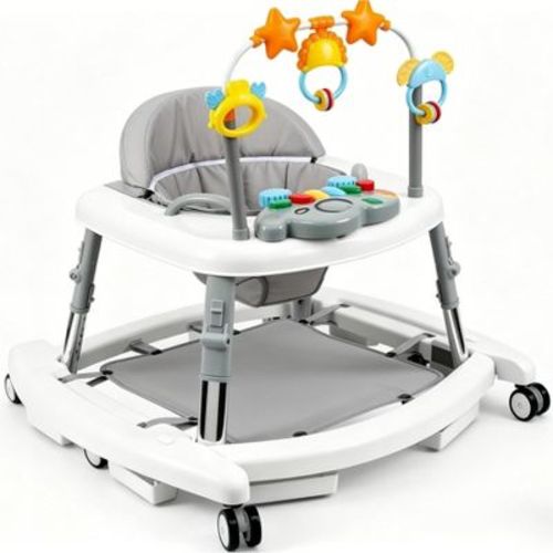 Kmaier 5-in-1 Music and Lights Baby Walker Foldable with 5 Adjustable Heights,White