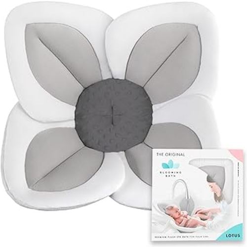 Blooming Bath Baby Bath Seat - Baby Tubs for Newborn Infants to Toddler 0 to 6 Months and Up - Baby Essentials Must Haves - The Original Washer-Safe Flower Seat (Lotus, Gray/Dark Gray)