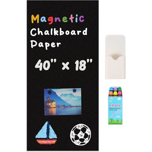YOUNGJQ Magnetic Chalkboard Contact Paper for Wall 40" x 18" Self Adhesive Blackboard Wallpaper Peel and Stick Wall Decal with Starter Kit for Home Playroom Classroom