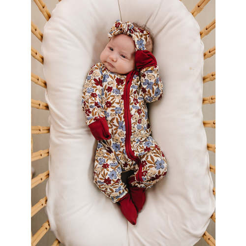 Mebie Baby Dark Green Daisy Bamboo Zipper - 6-12 months