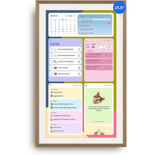 Apolosign 21.5-inch Digital Calendar, No-Subscription, Smart Wall Planner with Calendar Sync, Chore Chart, Meal, Apps & Dashboard, Electronic Touchscreen Display for Family Schedules, Dual Mode (Teak)