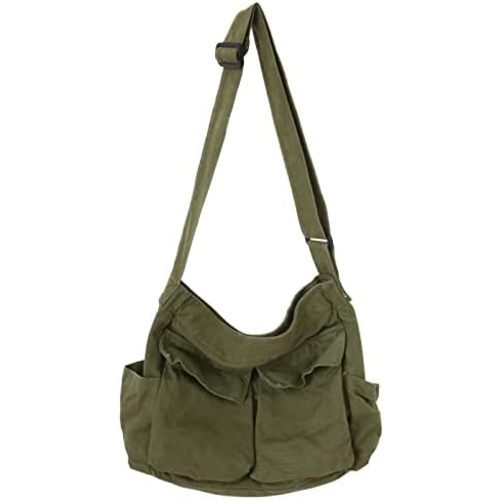 KlaOYer Canvas Messenger Bag Large Hobo Bag Crossbody Shoulder Bag Tote Bag with Pocket for Women and Men