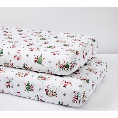Holly Jolly Santa Organic Crib Fitted Sheet