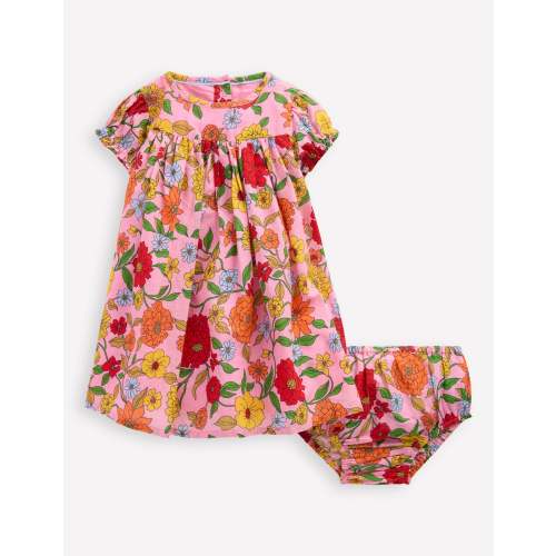 Gathered Woven Dress-Pink Lemonade Dahlia Trail