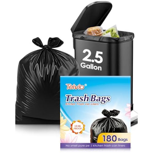 Teivio 2.5 Gallon 180 Count Vehicle Trash Bags, Black