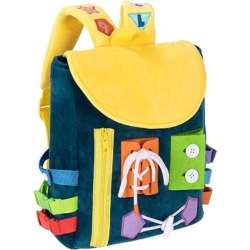 Busy Board - Toddler Backpack with Buckles and Learning Activity Toys - Develop Fine Motor Skills and Basic Life Skills - Learn to Tie Shoes - Children's Travel Toy
