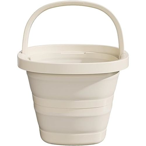 Collapsible Utility Bucket with Handle, 10L Sizes, Multi-Purpose for Foot Bath, Cleaning, Storage, Beige (Beige)