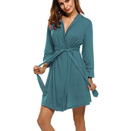 HOTOUCH Womens Robe Lightweight Short Knit Bathrobe Soft Ladies Sleepwear with Pockets