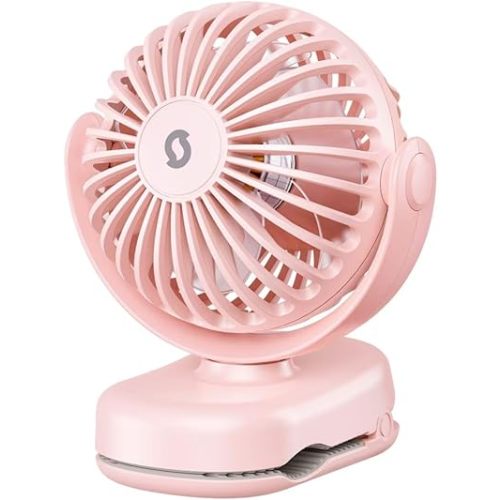 SWEETFULL Portable Clip on Fan - Mini Rechargeable Personal Fan with Strong Clamp, 3 Speeds, 11Hrs Cooling, Cute Small Desk Cooler for Stroller Bed Pet Carriers Umbrell Travel Outdoor - Pink