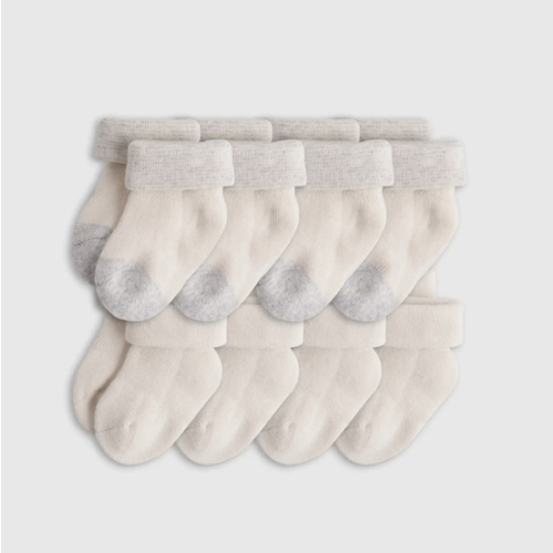 Organic Cotton Fold Over Socks 8-Pack - Baby in White/Grey