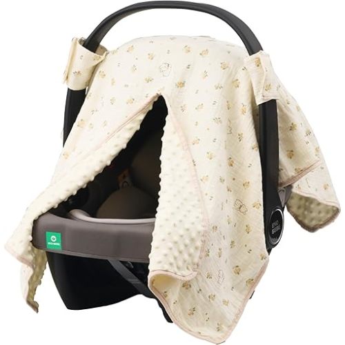 2-in-1 Baby Car Seat Cover & Canopy | Mom Nursing Cover, Easy Install Shield | Multi-Purpose for Winter Warmth & Summer Shade (Yellow Little Flower)