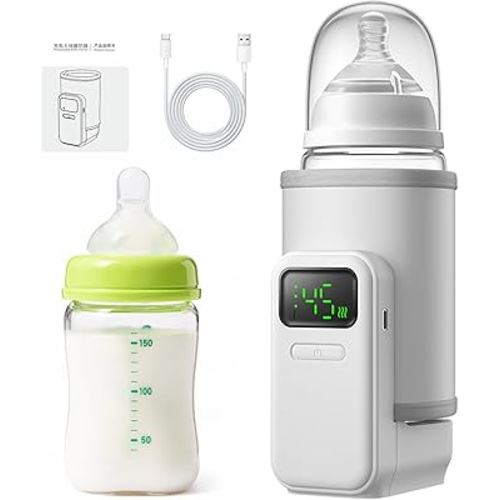 Portable Bottle Warmer - Travel-Easy,Fast Warming,6-Speed Temperature Control,Comfortsble Baby Feeding On-The-go,Battery-Powered Waterless Milk Warmer