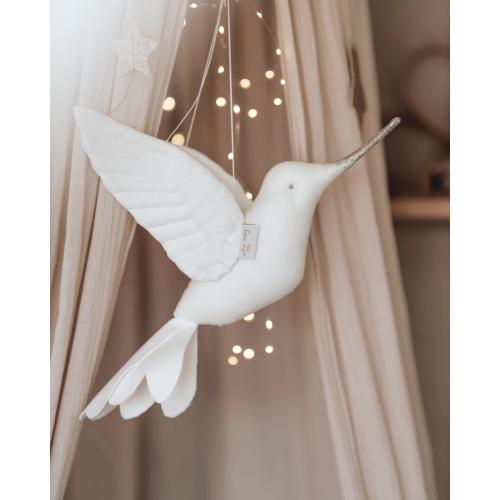 Hummingbird linen wall art hanging - handmade nursery decor for girl's, boy's room decoration boho wall, baby shower gift, kids bedroom.