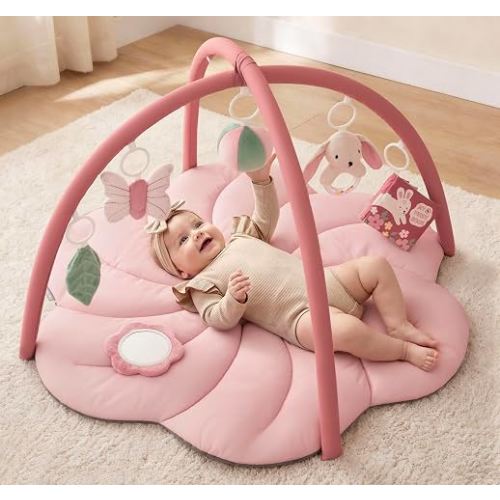 Blissful Diary Baby Play Gym Mat, Tummy Time with 6 Detachable Toys for Sensory & Motor Skill Development, Baby Activity Mat for Girl Boy Newborn Essentials Shower Gift, Pink Floral