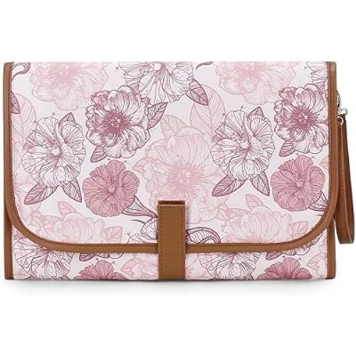 Baby Portable Changing Pad - Flower Lightweight & Foldable Waterproof Foldable Baby Changing Mat for Travel Outdoor, Newborn Shower Gifts (Pink Flower)