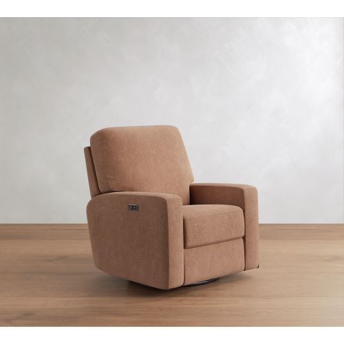 PB Comfort Square Arm Upholstered Power Swivel Glider Recliner, Box Edge Polyester Wrapped Cushions, Rustic Chenille Rosewood