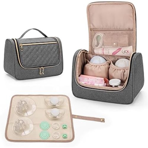 Luxja Wearable Breast Pump Bag (with a Waterproof Mat) Compatible with Momcozy and Elvie Breast Pump, Carrying Case for Wearable Breast Pump and Extra Parts (Patent Pending), Gray